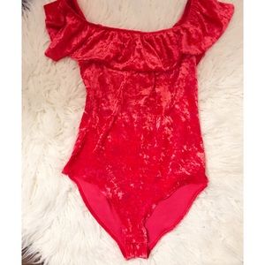 Crushed Red Velvet Body Suit